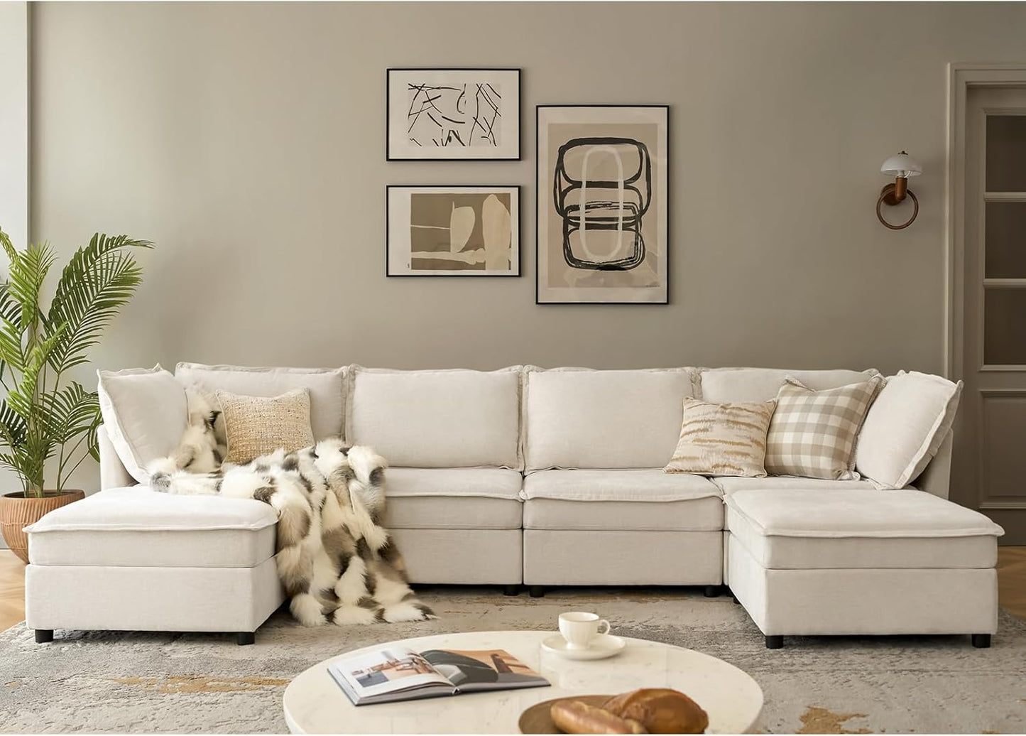 Modular Sectional Sofa with Storage, Oversized Chenille Couch, L Shaped Deep Seat Couch
