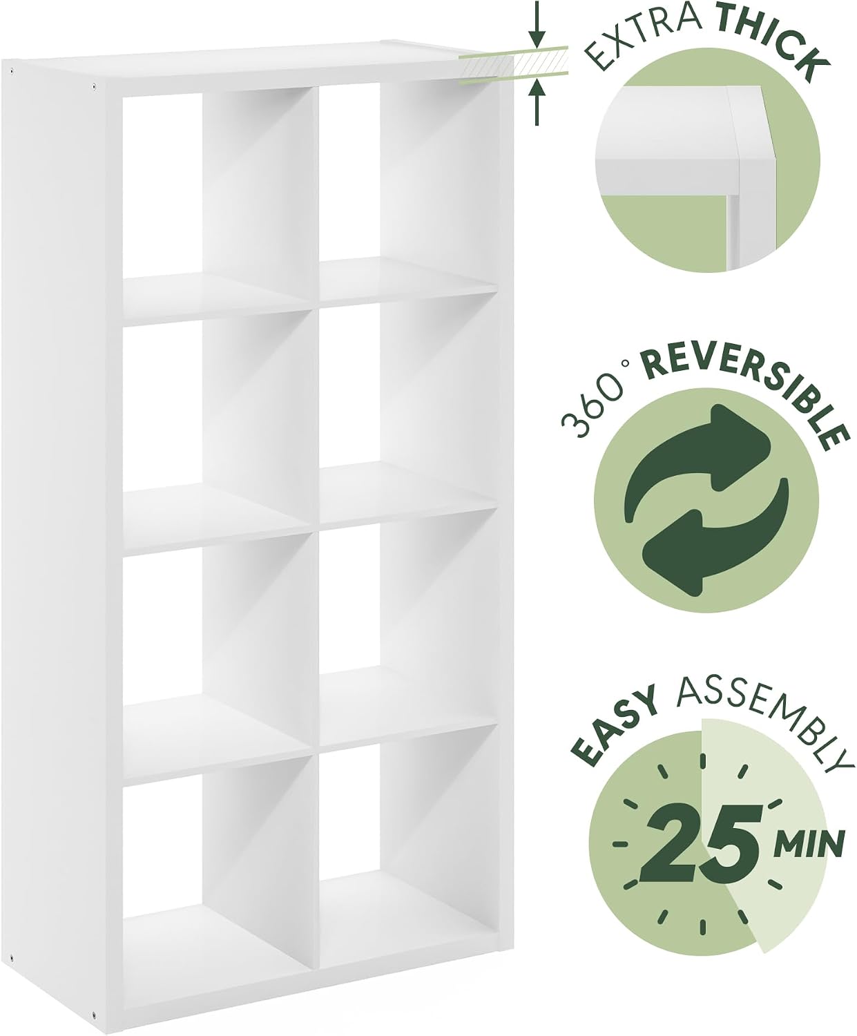 8 Cube Bookcase, Modern Cube Storage Shelf, Reversible Open Back Organizer for Home & Office