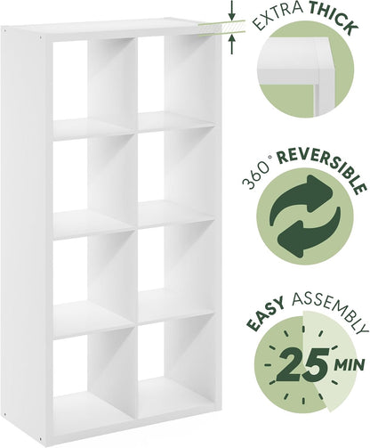 8 Cube Bookcase, Modern Cube Storage Shelf, Reversible Open Back Organizer for Home & Office