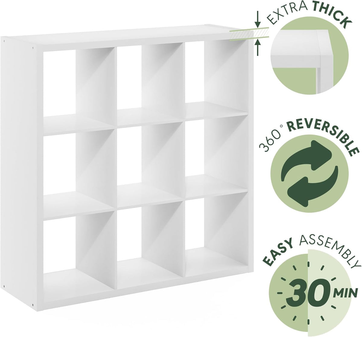 9 Cube Bookcase, Modern Cube Storage Shelf, Reversible Open Back Bookshelf for Living Room & Home Office