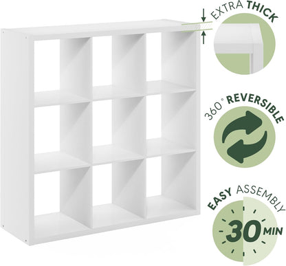 9 Cube Bookcase, Modern Cube Storage Shelf, Reversible Open Back Bookshelf for Living Room & Home Office