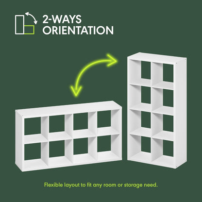 8 Cube Bookcase, Modern Cube Storage Shelf, Reversible Open Back Organizer for Home & Office
