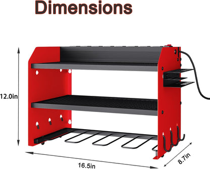 Wall Mount Power Tool Organizer with Charging Station, 8 Outlet Tool Storage Rack with Hooks & Drill Bit Holder