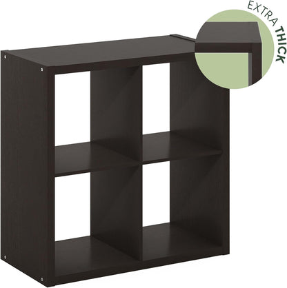 4 Cube Bookcase, Modern Cube Storage Shelf, Thick Frame Open Back Bookshelf for Living Room & Bedroom