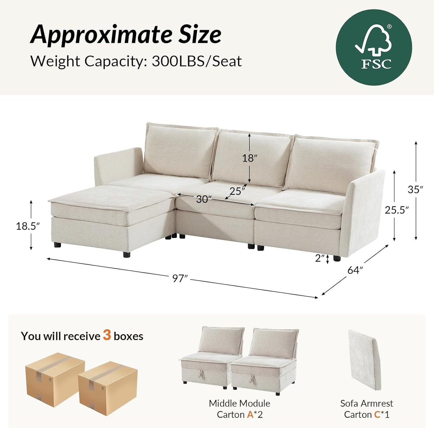 Modular Sectional Sofa with Storage, Oversized Chenille Couch, L Shaped Deep Seat Couch