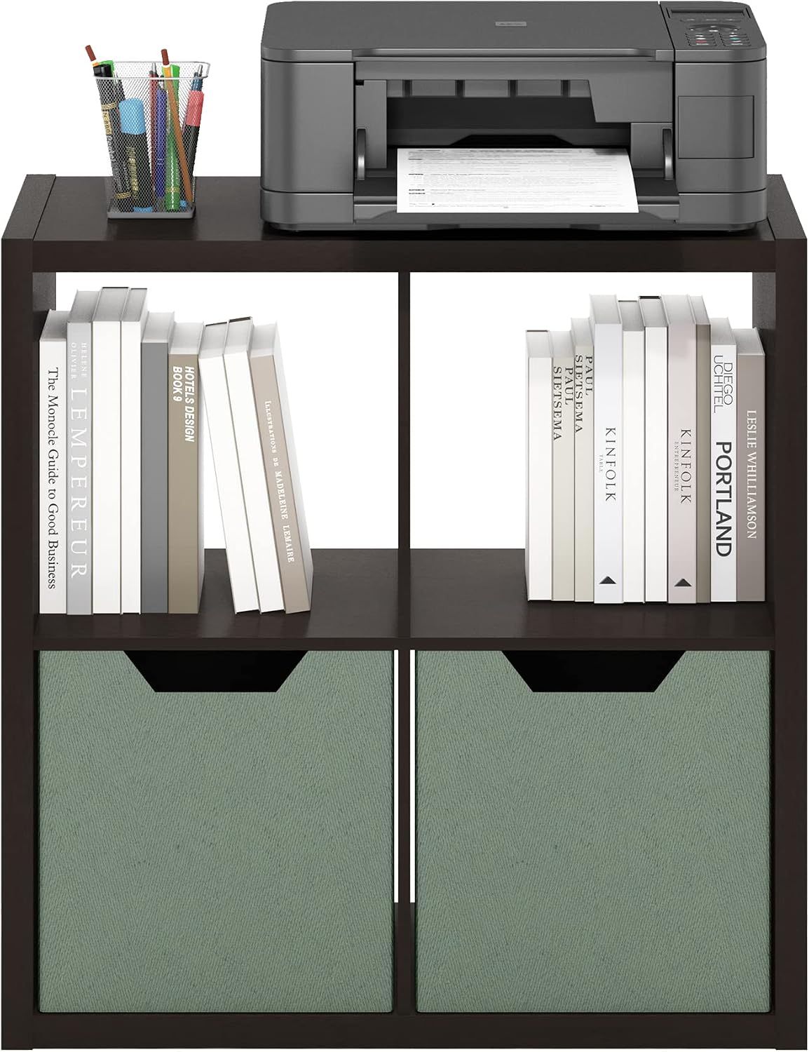 4 Cube Bookcase, Modern Cube Storage Shelf, Thick Frame Open Back Bookshelf for Living Room & Bedroom