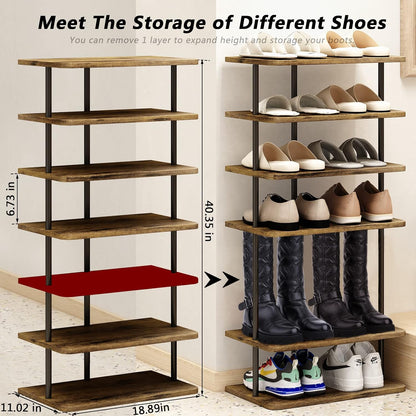 7 Tier Shoe Rack Organizer, Narrow Vertical Shoe Storage Shelf, MDF Shoe Tower for Entryway & Closet