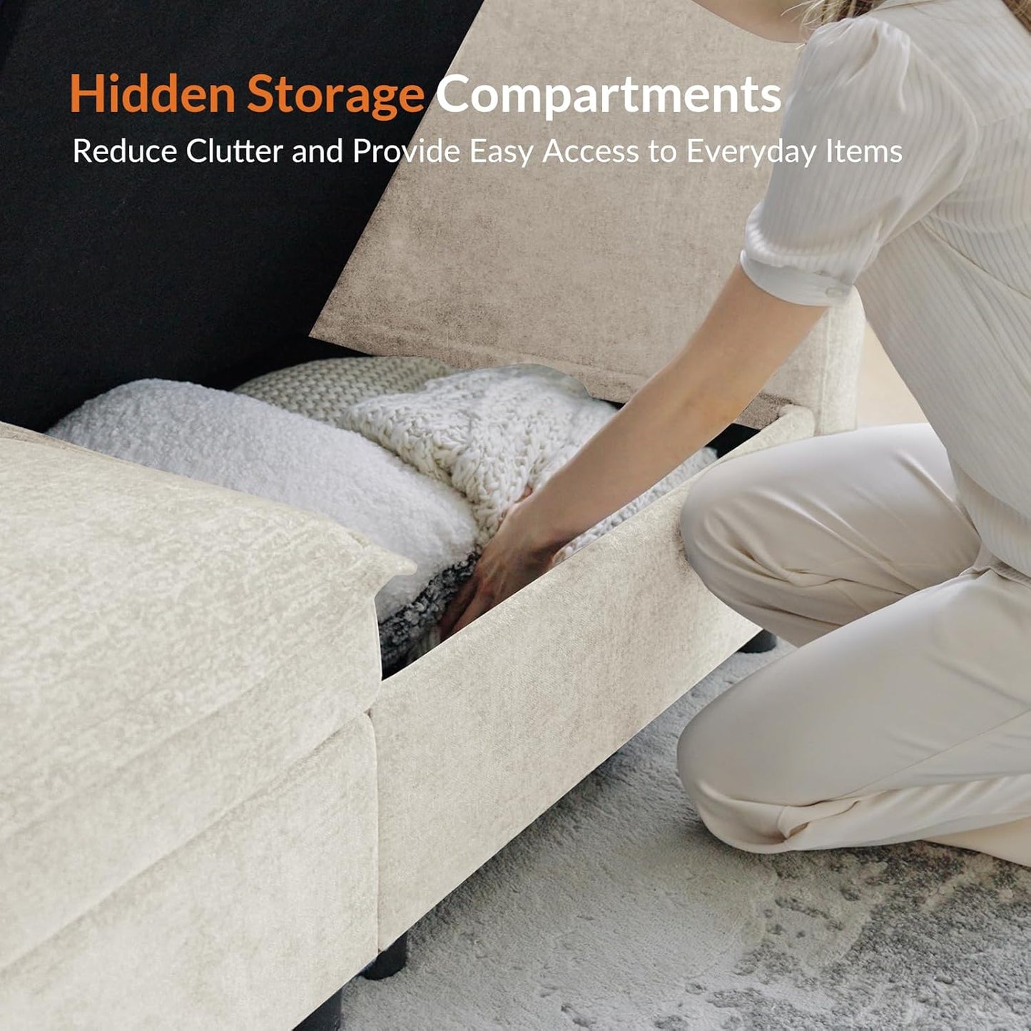 Modular Sectional Sofa with Storage, Oversized Chenille Couch, L Shaped Deep Seat Couch