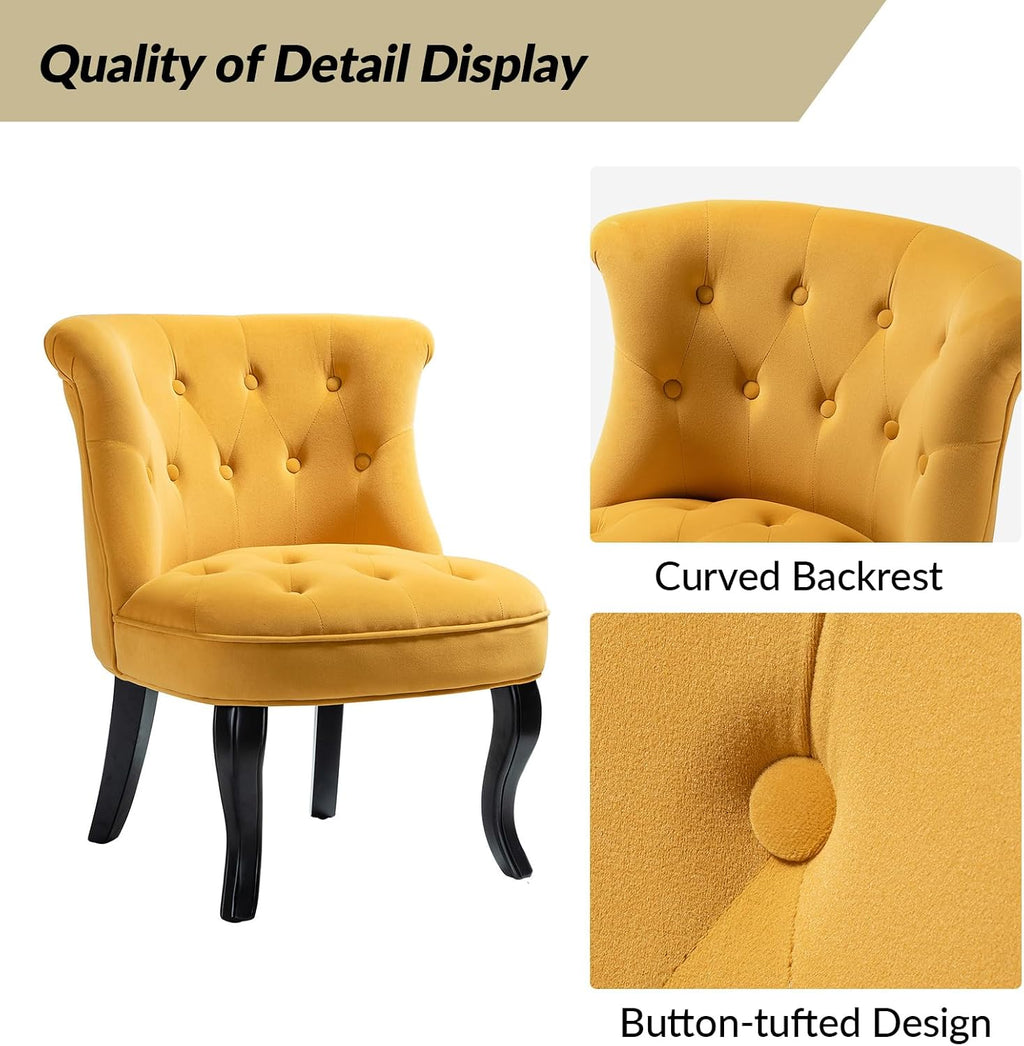 Velvet Accent Chair, Small Upholstered Armchair with Wood Legs, Modern Comfy Lounge Chair for Bedroom & Living Room