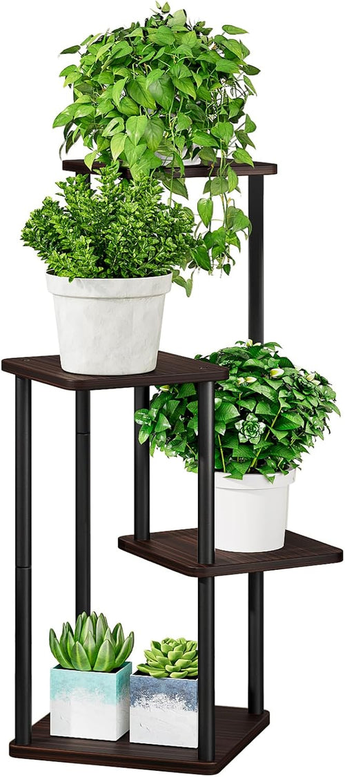 4 Tier Plant Stand Indoor, Metal Flower Rack with MDF Shelves, Corner Plant Shelf for Living Room