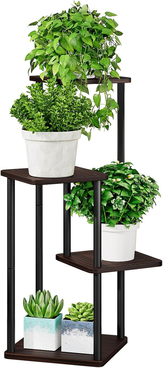 4 Tier Plant Stand Indoor, Metal Flower Rack with MDF Shelves, Corner Plant Shelf for Living Room