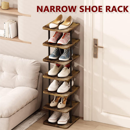 7 Tier Shoe Rack Tower, Narrow Vertical Shoe Organizer, MDF Shoe Storage Shelf for Closet & Entryway