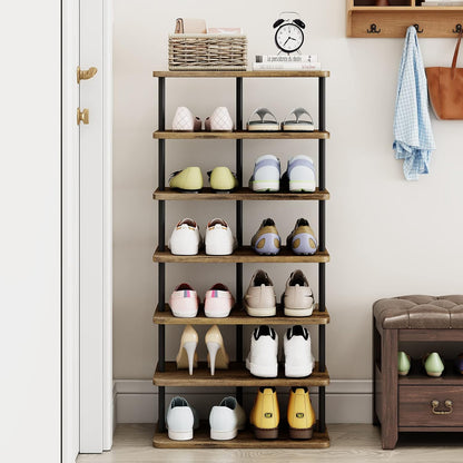 7 Tier Shoe Rack Organizer, Narrow Vertical Shoe Storage Shelf, MDF Shoe Tower for Entryway & Closet