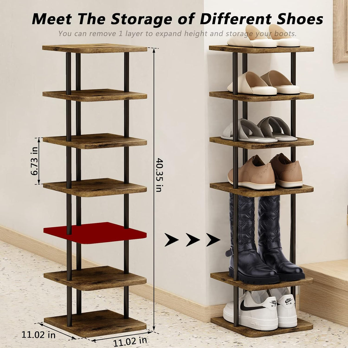 7 Tier Shoe Rack Tower, Narrow Vertical Shoe Organizer, MDF Shoe Storage Shelf for Closet & Entryway