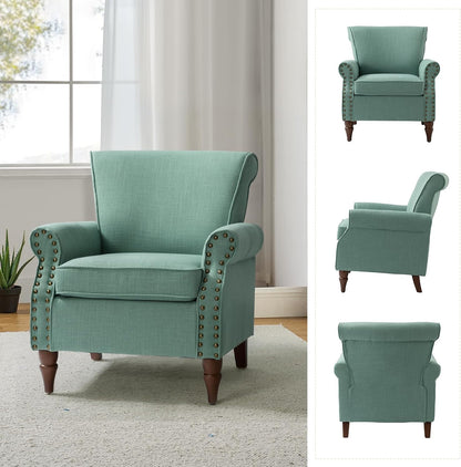 Oversized Accent Chair, Upholstered Armchair with Curved Arms & Nailhead Trim, Modern Living Room Lounge Chair