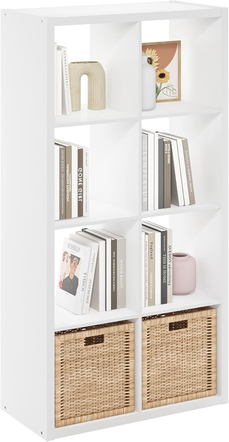 8 Cube Bookcase, Modern Cube Storage Shelf, Reversible Open Back Organizer for Home & Office