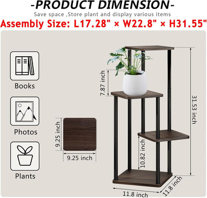 4 Tier Plant Stand Indoor, Metal Flower Rack with MDF Shelves, Corner Plant Shelf for Living Room
