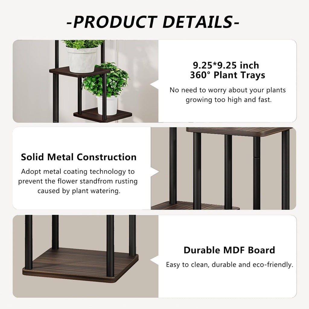 4 Tier Plant Stand Indoor, Metal Flower Rack with MDF Shelves, Corner Plant Shelf for Living Room