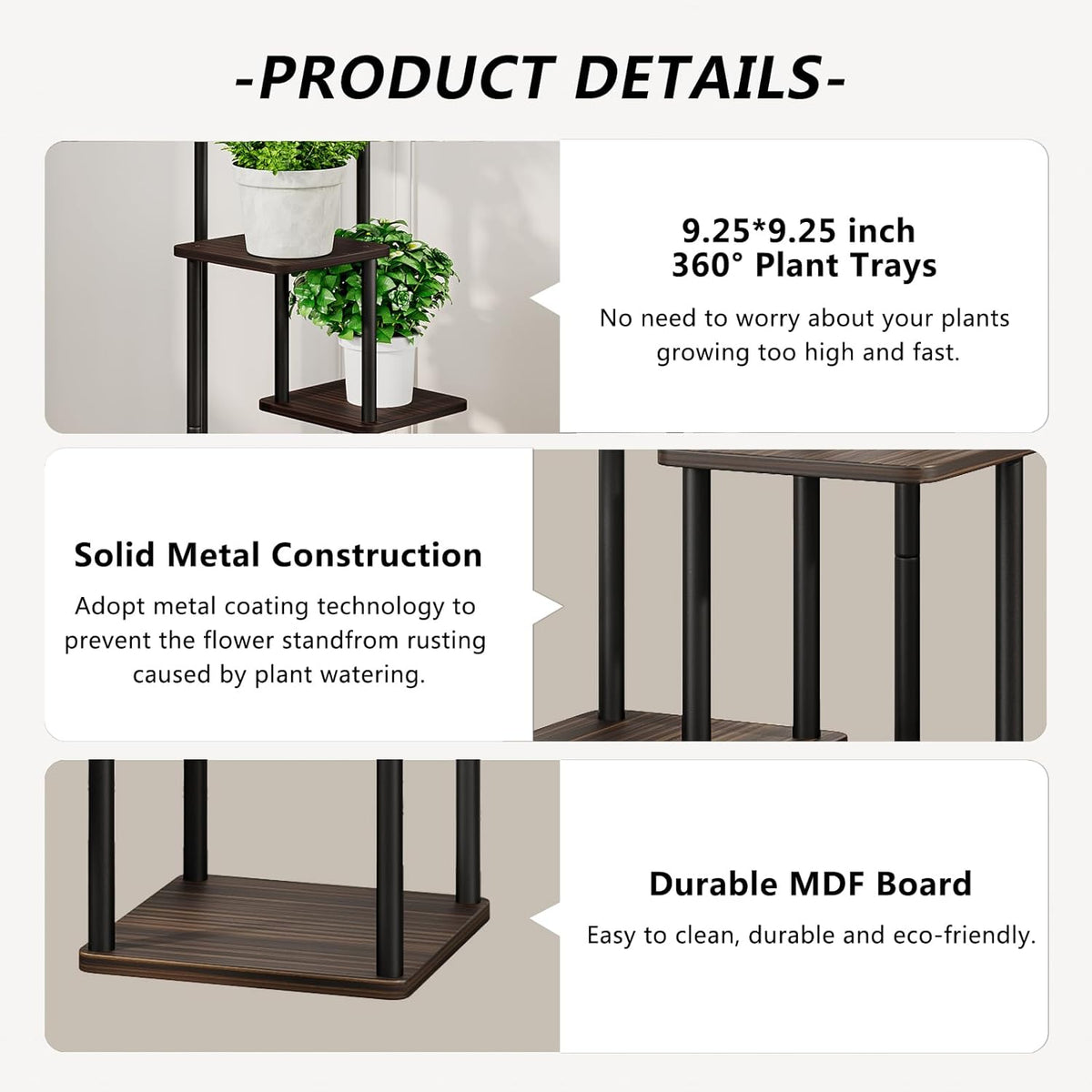 4 Tier Plant Stand Indoor, Metal Flower Rack with MDF Shelves, Corner Plant Shelf for Living Room