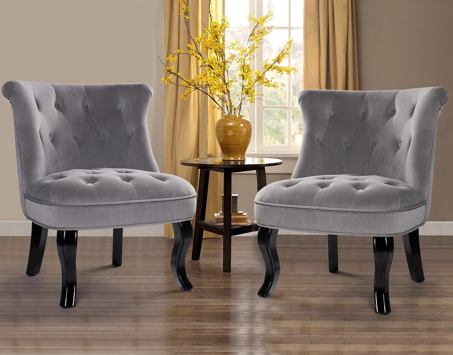 Velvet Accent Chair, Small Upholstered Armchair with Wood Legs, Modern Comfy Lounge Chair for Bedroom & Living Room
