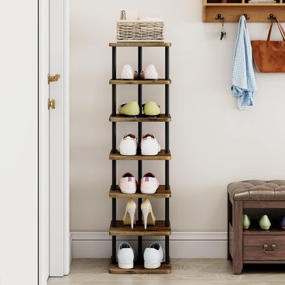 7 Tier Shoe Rack Tower, Narrow Vertical Shoe Organizer, MDF Shoe Storage Shelf for Closet & Entryway