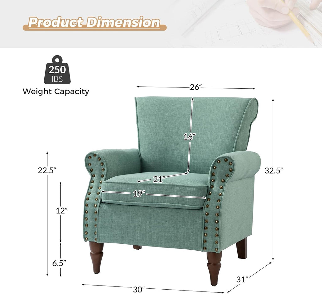 Oversized Accent Chair, Upholstered Armchair with Curved Arms & Nailhead Trim, Modern Living Room Lounge Chair