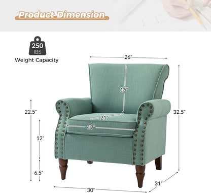 Oversized Accent Chair, Upholstered Armchair with Curved Arms & Nailhead Trim, Modern Living Room Lounge Chair