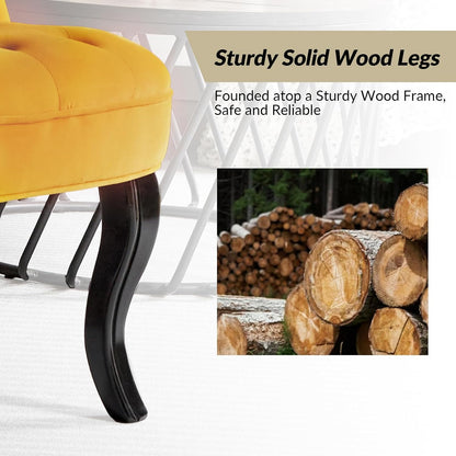 Velvet Accent Chair, Small Upholstered Armchair with Wood Legs, Modern Comfy Lounge Chair for Bedroom & Living Room