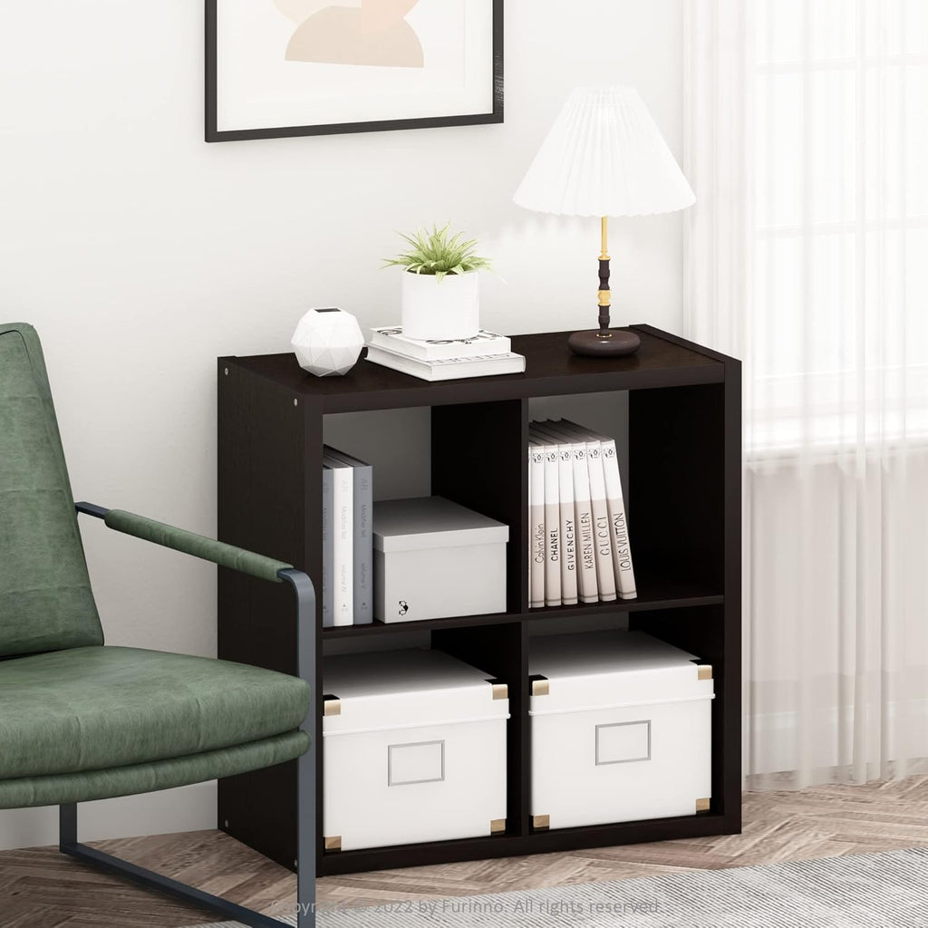 4 Cube Bookcase, Modern Cube Storage Shelf, Thick Frame Open Back Bookshelf for Living Room & Bedroom