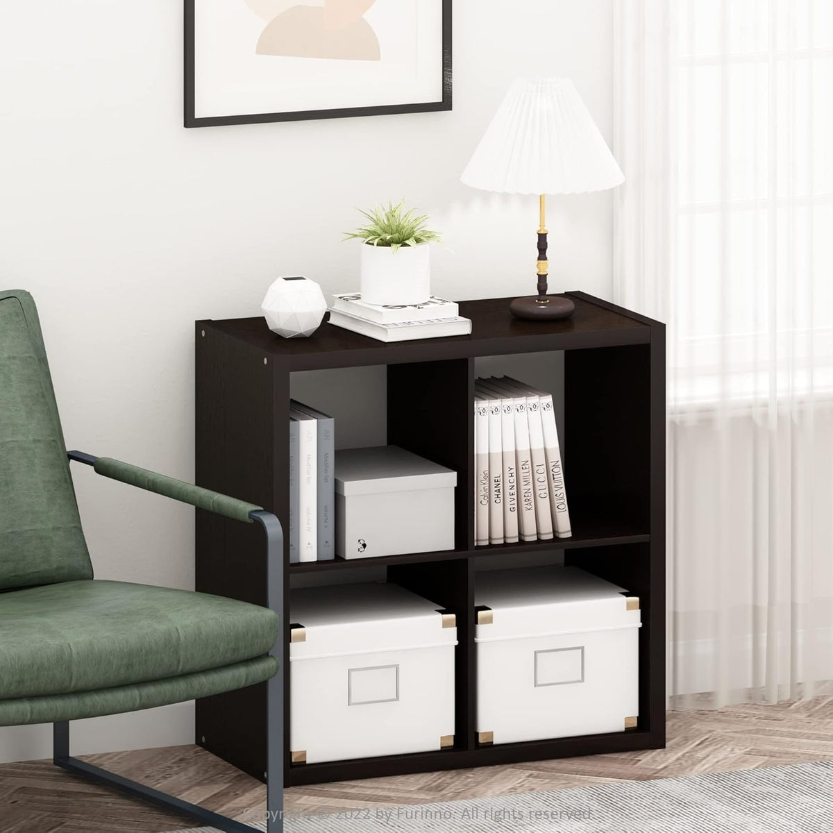 4 Cube Bookcase, Modern Cube Storage Shelf, Thick Frame Open Back Bookshelf for Living Room & Bedroom