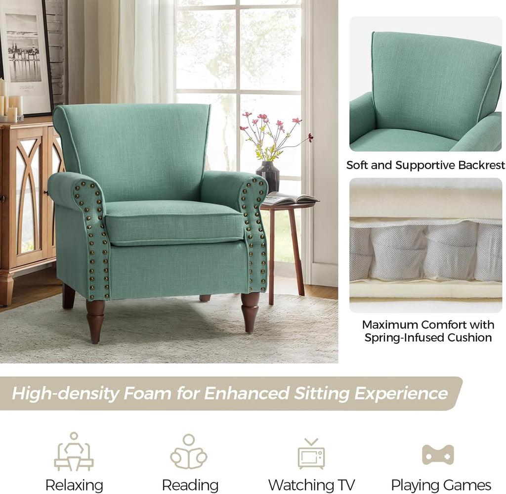 Oversized Accent Chair, Upholstered Armchair with Curved Arms & Nailhead Trim, Modern Living Room Lounge Chair