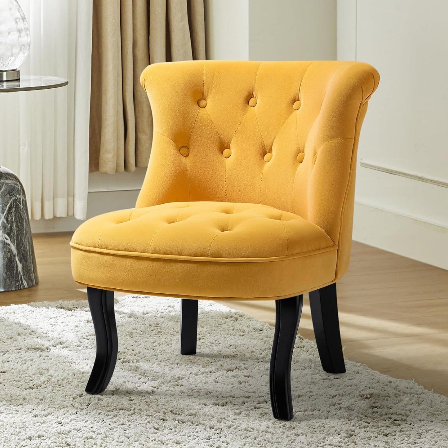 Velvet Accent Chair, Small Upholstered Armchair with Wood Legs, Modern Comfy Lounge Chair for Bedroom & Living Room