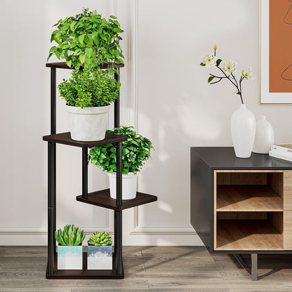4 Tier Plant Stand Indoor, Metal Flower Rack with MDF Shelves, Corner Plant Shelf for Living Room