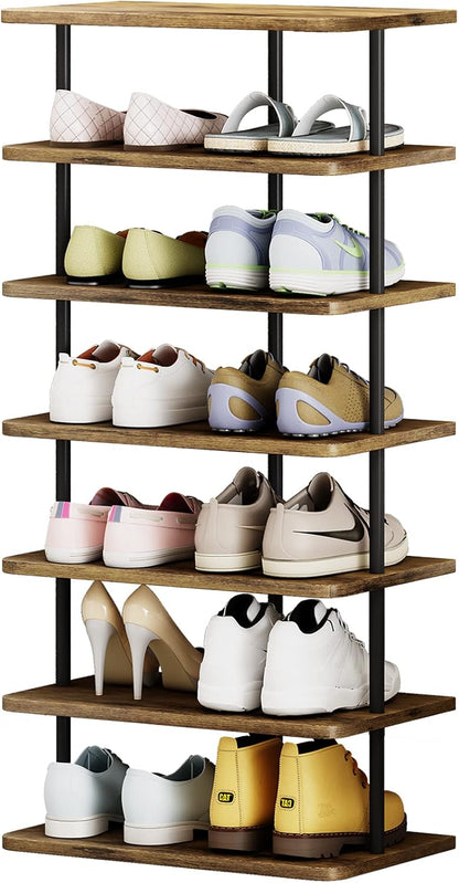 7 Tier Shoe Rack Organizer, Narrow Vertical Shoe Storage Shelf, MDF Shoe Tower for Entryway & Closet
