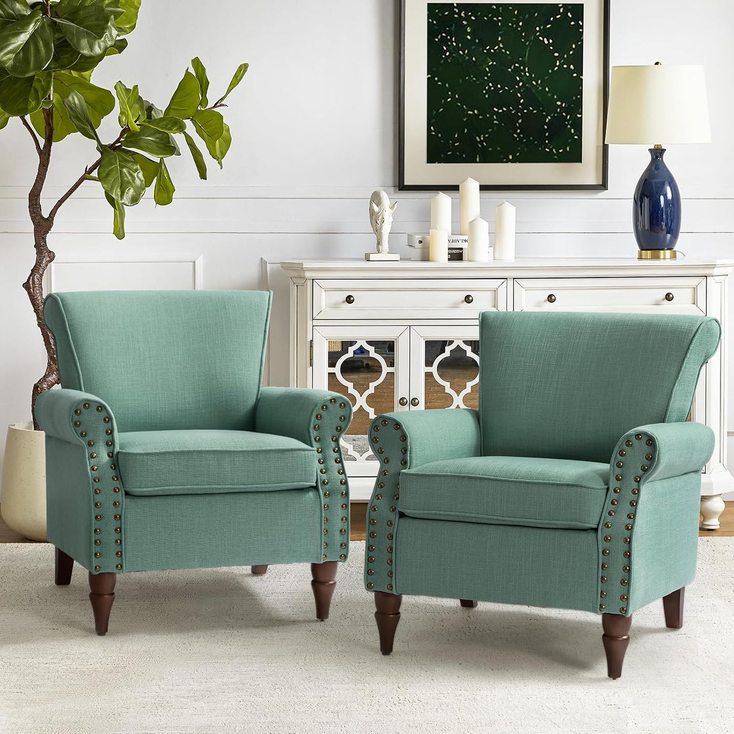 Oversized Accent Chair, Upholstered Armchair with Curved Arms & Nailhead Trim, Modern Living Room Lounge Chair