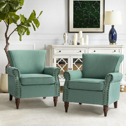 Oversized Accent Chair, Upholstered Armchair with Curved Arms & Nailhead Trim, Modern Living Room Lounge Chair