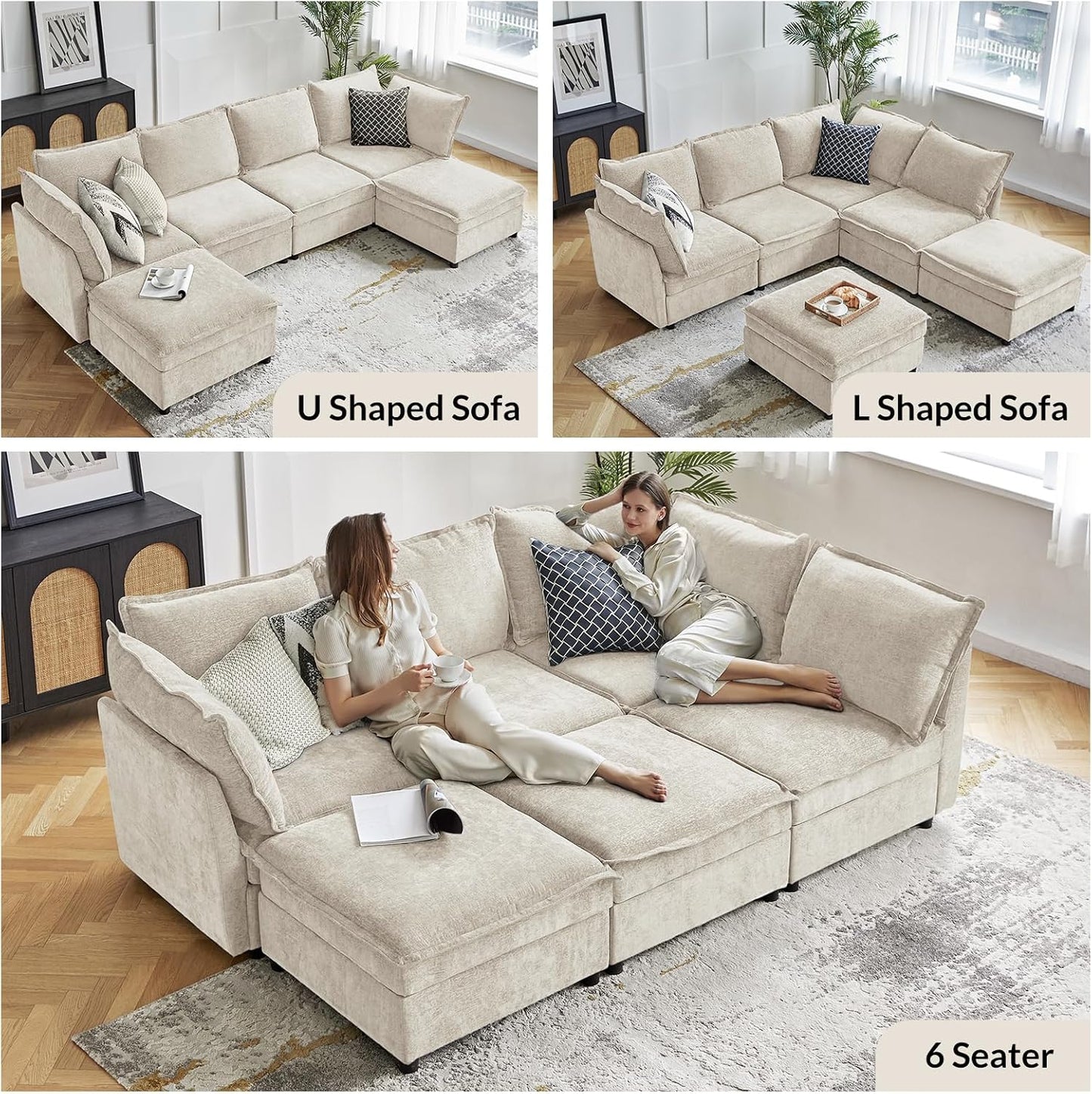 Modular Sectional Sofa with Storage, Oversized Chenille Couch, L Shaped Deep Seat Couch