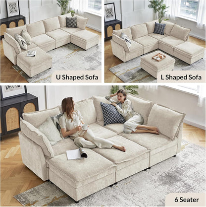 Modular Sectional Sofa with Storage, Oversized Chenille Couch, L Shaped Deep Seat Couch