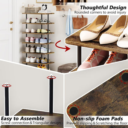 7 Tier Shoe Rack Organizer, Narrow Vertical Shoe Storage Shelf, MDF Shoe Tower for Entryway & Closet