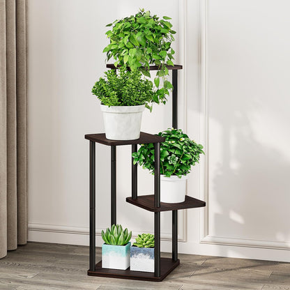 4 Tier Plant Stand Indoor, Metal Flower Rack with MDF Shelves, Corner Plant Shelf for Living Room