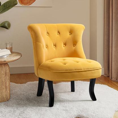 Velvet Accent Chair, Small Upholstered Armchair with Wood Legs, Modern Comfy Lounge Chair for Bedroom & Living Room