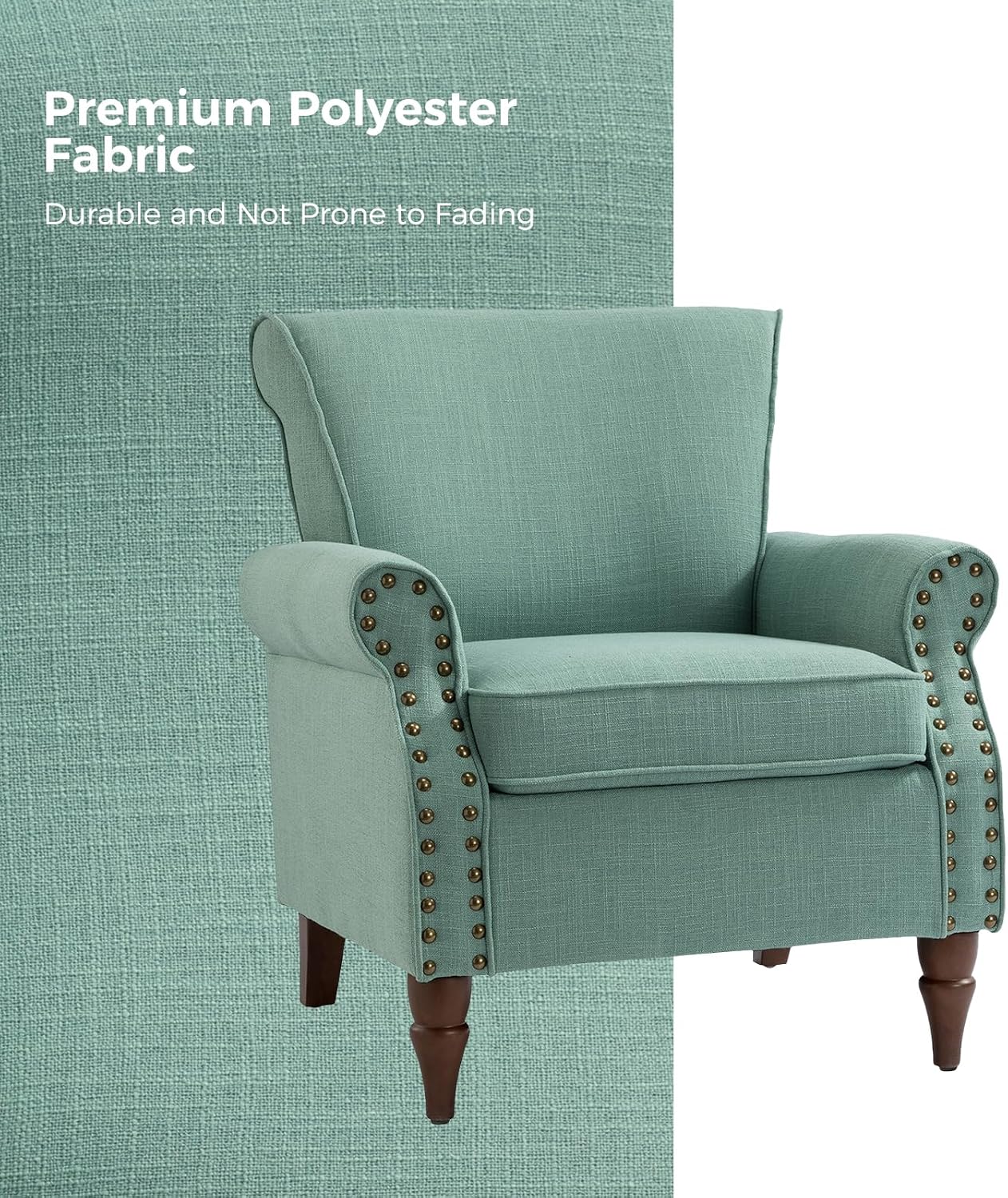 Oversized Accent Chair, Upholstered Armchair with Curved Arms & Nailhead Trim, Modern Living Room Lounge Chair
