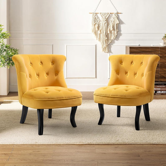 Velvet Accent Chair, Small Upholstered Armchair with Wood Legs, Modern Comfy Lounge Chair for Bedroom & Living Room