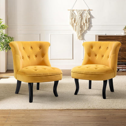 Velvet Accent Chair, Small Upholstered Armchair with Wood Legs, Modern Comfy Lounge Chair for Bedroom & Living Room