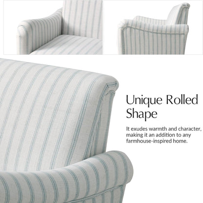 Farmhouse Loveseat, Striped Linen Sofa with Solid Wood Spindle Legs, Small Space Couch for Living Room