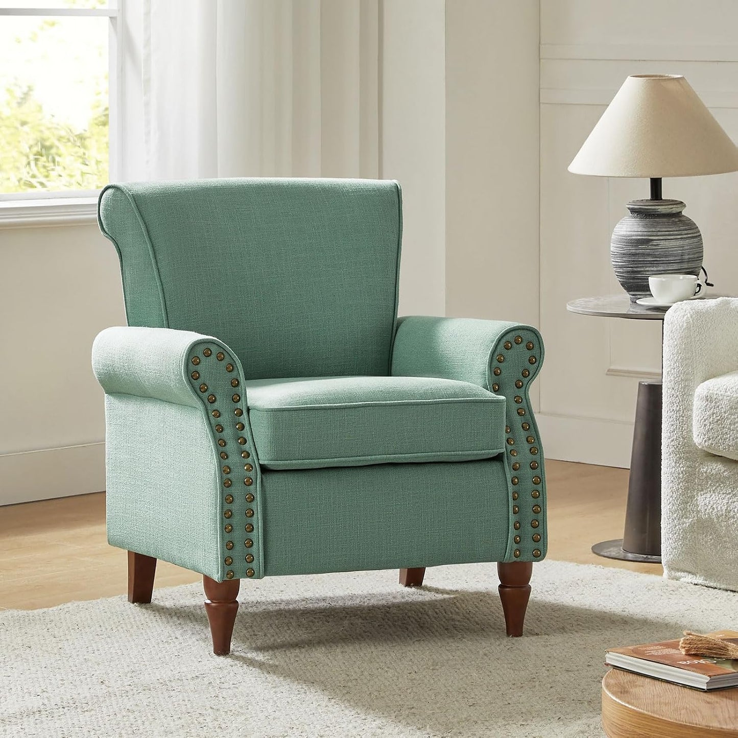 Oversized Accent Chair, Upholstered Armchair with Curved Arms & Nailhead Trim, Modern Living Room Lounge Chair