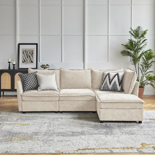 Modular Sectional Sofa with Storage, Oversized Chenille Couch, L Shaped Deep Seat Couch