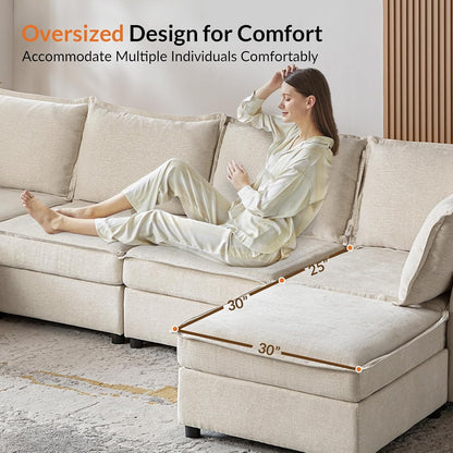 Modular Sectional Sofa with Storage, Oversized Chenille Couch, L Shaped Deep Seat Couch