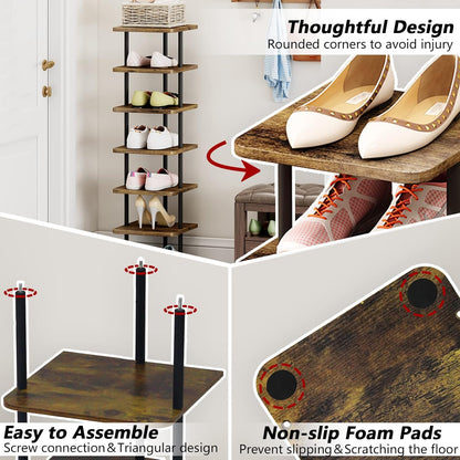 7 Tier Shoe Rack Tower, Narrow Vertical Shoe Organizer, MDF Shoe Storage Shelf for Closet & Entryway